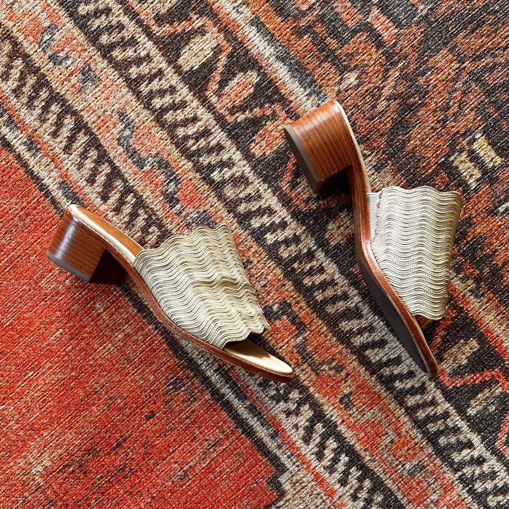 Frye slip on heeled leather mule sandals